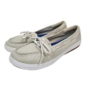 Keds Women's Gray Silver Canvas Ortholite Boat Shoe Flats Size 8.5